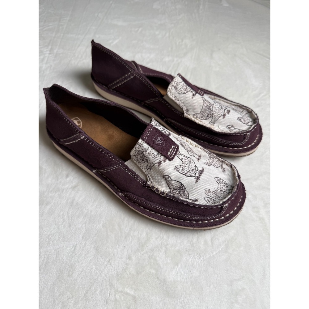 Ariat Cruiser Plum Purple Chicken Print Suede Slip On Loafers Shoes Womens 9B